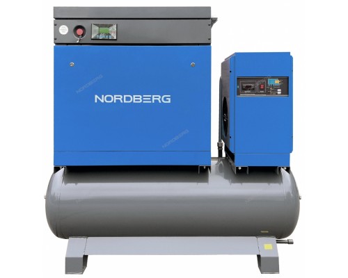 Компрессор винтовой, 11 кВт, 10 бар, 1550 л/мин, ресивер 410 л, IP23, осушитель NORDBERG NCB15RD