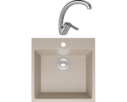 Комплект Мойка кухонная Domaci Болонья М-42-004 песочная + Смеситель Равенна