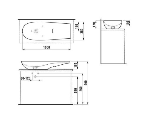 Laufen Alessi One Раковина-чаша 100х38х17см., без отв., без перелива, с покр. LLC, цвет: черный матовый. 8.1897.4.716.112.1