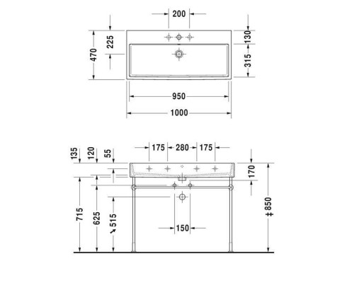 Duravit Vero Air Раковина накладная 100х47см, с 2 отв., с переливом, цвет: белый. 2350100026