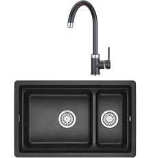 Комплект Мойка кухонная Granula Kitchen Space 7304U, черный + Смеситель 2125, черный