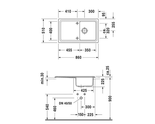 Duravit Cassia Кухонная мойка 86x51см., встраиваемая, цвет: бежевая. 7513861900