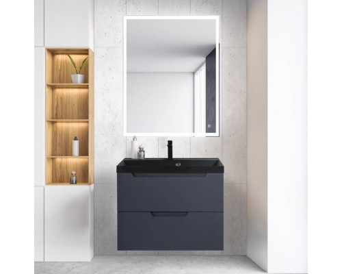 Мебель для ванной комнаты BelBagno Vittoria 80 подвесная, grigio opaco, черная матовая раковина
