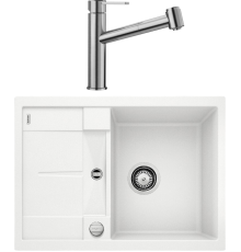 Комплект Мойка кухонная Blanco Metra 45S Compact 519576 белая + Смеситель Ambis-S 523119