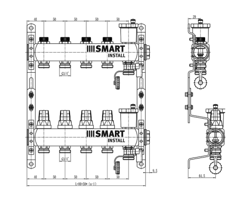 Комплект коллекторов Smart Install с балансировочными и термостат. клапанами 1 х3/4 ЕК-8 вых.. 53138S Комплект коллекторов Smart Install с балансировочными и термостат. клапанами 1 х3/4 ЕК-8 вых.. 53138S