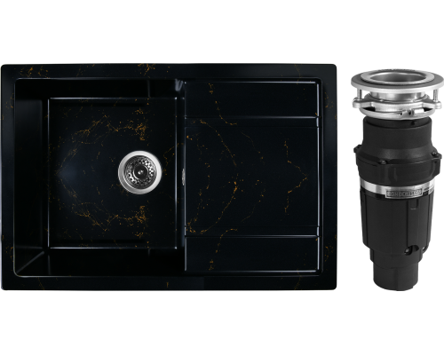 Комплект Мойка Wisent WB27-14 мрамор черно-золотой + Измельчитель Bone Crusher BC 610-AS