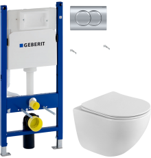 Комплект Унитаз подвесной BelBagno Libero BB11051CH-TOR/SC безободковый + Инсталляция Geberit Duofix Delta 458.149.21.1 с кнопкой смыва, хром