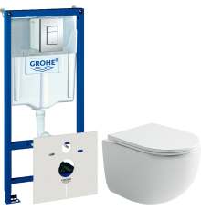 Комплект Унитаз подвесной Ceramicanova UP Rimless CN4007 белый + Инсталляция Grohe Rapid SL 38775001 4 в 1 с кнопкой смыва