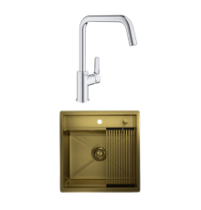 Комплект Мойка Granula Kitchen Space 5051, золото сатин + Смеситель Grohe Eurosmart