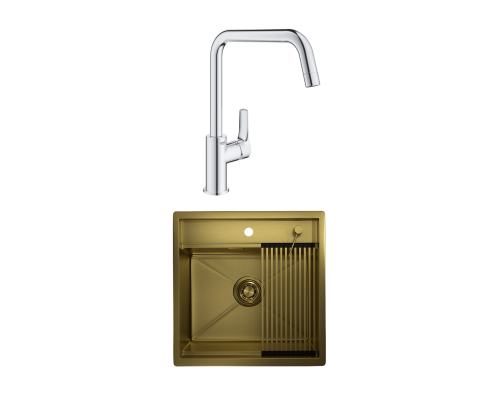 Комплект Мойка Granula Kitchen Space 5051, золото сатин + Смеситель Grohe Eurosmart