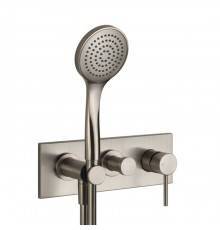Gessi Emporio Via tortona Смеситель для душа, встраиваемый, на 2 позиции с переключателем, подводом воды и держателем лейки, душевой лейкой и шлангом, цвет: Finox Brushed Nickel. 44829#149