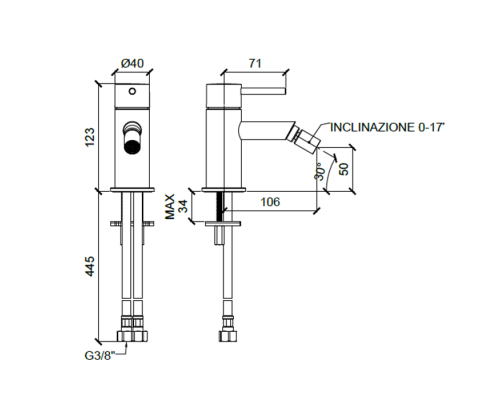 Almar Bidet Смеситель на биде, на 1 отв., цвет: оружейный металл брашированный PVD. E214003.GM