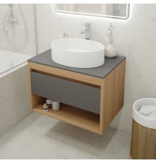 Тумба с раковиной Teymi Ritta 75, дуб эврика, матовый графит, раковина Lori 50