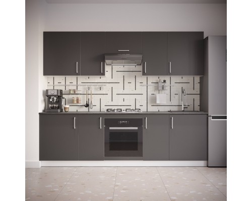 Кухонный гарнитур Domaci Болонья 260 см, фасад графит, ручка хром, столешница луна KUH-1008834