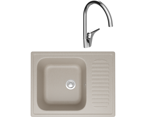 Комплект Мойка кухонная Domaci Болонья М-15-003 бежевая + Смеситель Ливорно