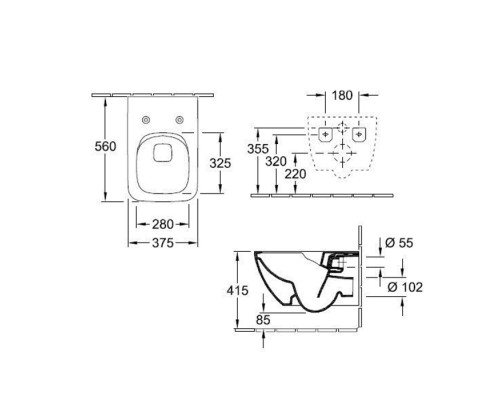 VilleroyBoch Venticello Унитаз подвесной 37.5х56х33см., безободковый, в комплекте сиденье SlimSeat Line c микролифтом, CeramicPlus, цвет: альпийский белый. 4611RLR1