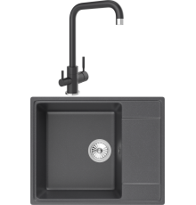 Комплект Мойка кухонная Domaci Солерно DP 605-08 космос + Смеситель UQ-019-08 космос