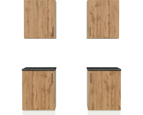 Кухонный гарнитур Domaci Болонья 180 см, фасад дуб вотан, ручка черная, столешница луна KUH-708297