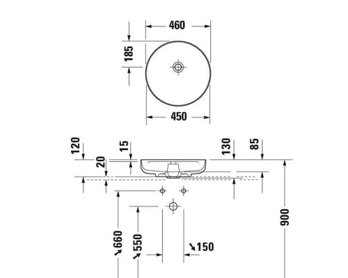 Duravit Vitrium Раковина накладная 46см., без отв., круглая, из DuroCast UltraResist, без перелива, цвет: матовая корица. 266146HC