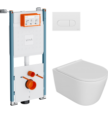 Комплект Унитаз подвесной DIWO Архангельск 0800 + Инсталляция VitrA V-Fix Core 732-5800-01PV + Кнопка Root Round 740-2200 белая глянцевая