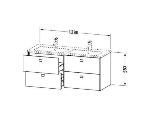 Duravit  Brioso Тумба подвесная 129x47.9х55.3см, с раковиной, с 4 выдвижными ящиками, цвет: графит матовый. 2336130000,  BR410601049