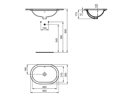 Ideal Standard Connect Раковина 55x38см., встраиваемая снизу, без отв., цвет: белый. E504801