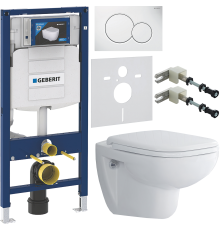 Комплект Унитаз подвесной Duravit D-code 45700900A1 безободковый + Инсталляция Geberit Duofix UP 320 111.300.00.5 + Кнопка Sigma 01 115.770.11.5 белая + Крепления 111.815.00.1 к стене + Шумоизоляция 156.050.00.1