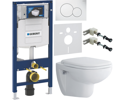 Комплект Унитаз подвесной Duravit D-code 45700900A1 безободковый + Инсталляция Geberit Duofix UP 320 111.300.00.5 + Кнопка Sigma 01 115.770.11.5 белая + Крепления 111.815.00.1 к стене + Шумоизоляция 156.050.00.1