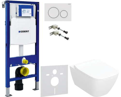 Комплект Унитаз подвесной Geberit Smyle Square 500.685.01.1 с микролифтом + Крепления Duofix 111.815.00.1 к стене + Шумоизоляция 156.050.00.1 + Инсталляция UP 320 111.300.00.5 + Кнопка Sigma 20 115.882.11.1 белая