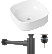 Комплект Раковина Lavinia Boho Bathroom Sink Slim 33311006 + Донный клапан Wellsee Drainage System 182140000 матовый черный + Сифон 182105000 матовый черный