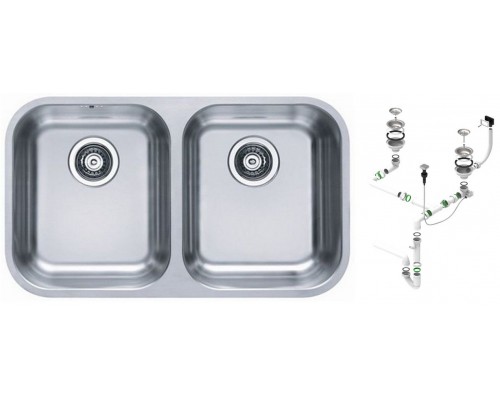 Alv 1036849 Duo 30 Мойка под стол, 2 чаши, 0,8 мм, SAT, 3½ 752х440х180 мм+сифон 1127257,шк 800