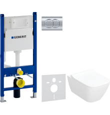 Комплект  Унитаз подвесной Geberit Smyle Square 500.685.01.1 с микролифтом + Система инсталляции для унитазов Geberit Duofix Delta 458.149.21.1 с кноп