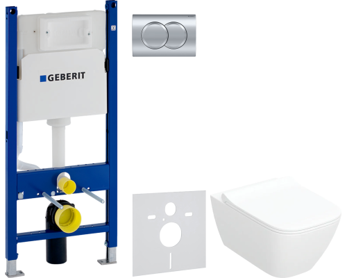 Комплект  Унитаз подвесной Geberit Smyle Square 500.685.01.1 с микролифтом + Система инсталляции для унитазов Geberit Duofix Delta 458.149.21.1 с кноп