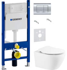 Комплект Унитаз подвесной BelBagno Prospero BB507B + Крышка BB2020SC с микролифтом, петли хром + Инсталляция Geberit Duofix Delta 458.163.21.1 с кнопкой смыва, хром + Шумоизоляция 156.050.00.1