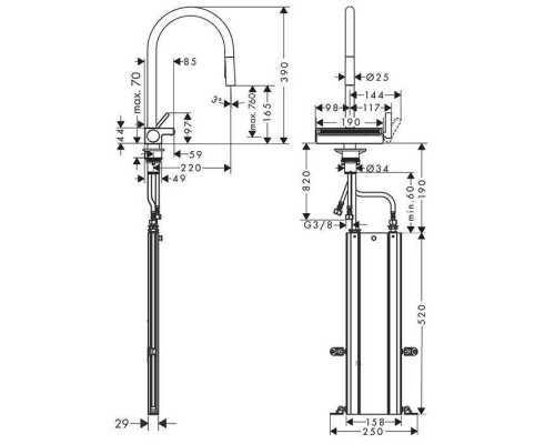Hansgrohe Aquno Select M81 Смеситель для кухни, 1 отв., каскад, цвет: сталь. 73831800 Hansgrohe Aquno Select M81 Смеситель для кухни, 1 отв., каскад, цвет: сталь. 73831800