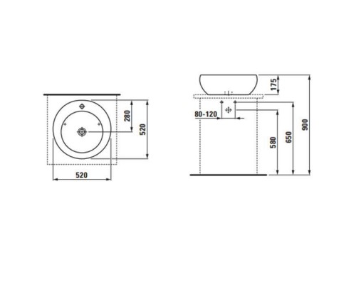 Laufen Alessi One Раковина-чаша 52х52х17.5 см, 1 отв., покрытие LLC, цвет: белый. 8.1897.1.400.104.1