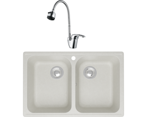 Комплект Мойка кухонная Domaci Болонья М-260-001 белая + Смеситель Ливорно WFD04163B
