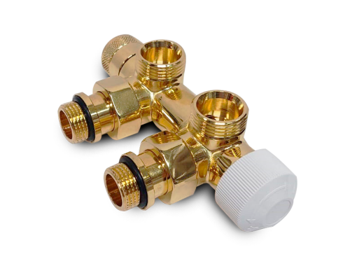 Узел нижнего подключения термостатический SR Rubinetterie угловой 1/2 х3/4 Е Золото (правый) 0684-1500D0E0