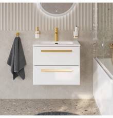 Тумба с раковиной Cezares Eco Cer-N 60, bianco lucido, раковина Eco 60, ручки сатиновое золото