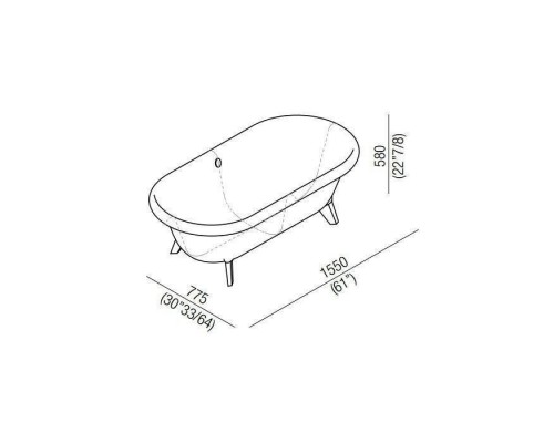 Agape Ottocento Small Ванна отдельностоящая 155х77.5х58 см, цвет: светло-серая. AVAS0967ZLS