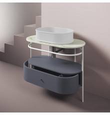 Artceram Flair 4.0 Консоль металлическая с раковиной 95x48хh75см., напольная, с выдвижным ящиком и мраморной столешницей, цвет: белый матовый. ATL002 01 00,  ACA068 05,  ACM038 57,  TFA010 94