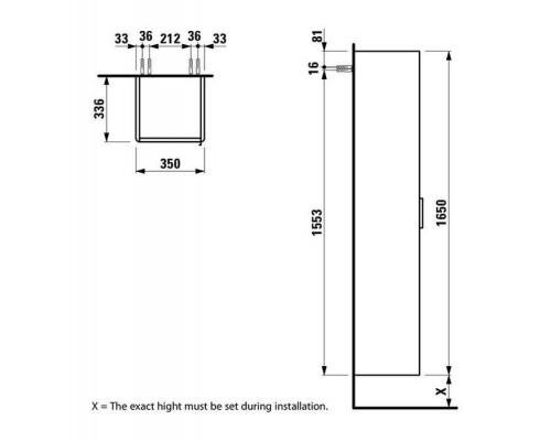 Laufen Base Высокий шкаф 35x33.5x165см., 1 дверца, SX, 1 фиксированная полка, 4 стеклянные полки, дизайн совпадает со шкафами под раковину, цвет: темный вяз. 4.0267.1.110.263.1