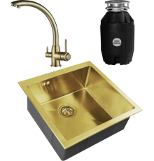 Комплект Мойка кухонная Zorg Inox Pvd SZR-44 Bronze + Смеситель Steel Hummer SH 699 BRONZE бронза + Измельчитель Bone Crusher BC 810-AS