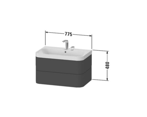 Duravit Happy D.2 Plus Тумба подвесная с раковиной 77.5х49х46.8см., без отв., 2 ящика, выпуск и сифон в комплекте, цвет: белый глянцевый. HP4347N2222