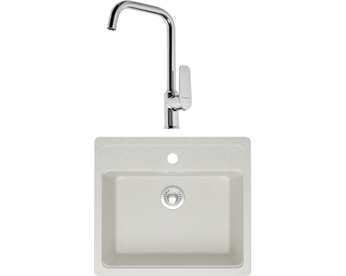 Комплект Мойка кухонная Domaci Болонья М-09-001 белая + Смеситель STWORKI