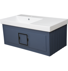 Тумба с раковиной La Fenice Cubo 90 L синяя, ручка черная