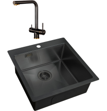 Комплект Мойка кухонная Zorg Light ZL R 510510 GRAFIT + Смеситель Inox SZR-7039 BR/GRAFIT бронза графит