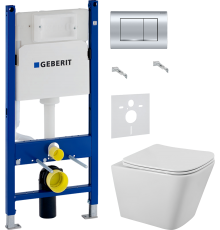 Комплект Унитаз подвесной BelBagno Ardente-R BB520CHR безободковый + Крышка Due BB3103/3106SC с микролифтом + Инсталляция Geberit Duofix Delta 458.163.21.1 с кнопкой смыва, хром + Звукоизоляция 156.050.00.1