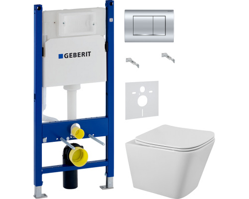 Комплект Унитаз подвесной BelBagno Ardente-R BB520CHR безободковый + Крышка Due BB3103/3106SC с микролифтом + Инсталляция Geberit Duofix Delta 458.163.21.1 с кнопкой смыва, хром + Звукоизоляция 156.050.00.1