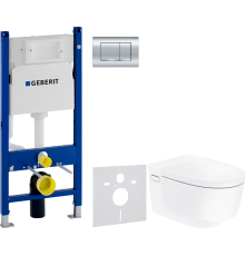 Комплект Унитаз подвесной Geberit AquaClean Mera Comfort 146.214.11.1 с системой удаления запахов, альпийский белый + Инсталляция Duofix Delta 458.163.21.1 с кнопкой смыва, хром + Шумоизоляция 156.050.00.1